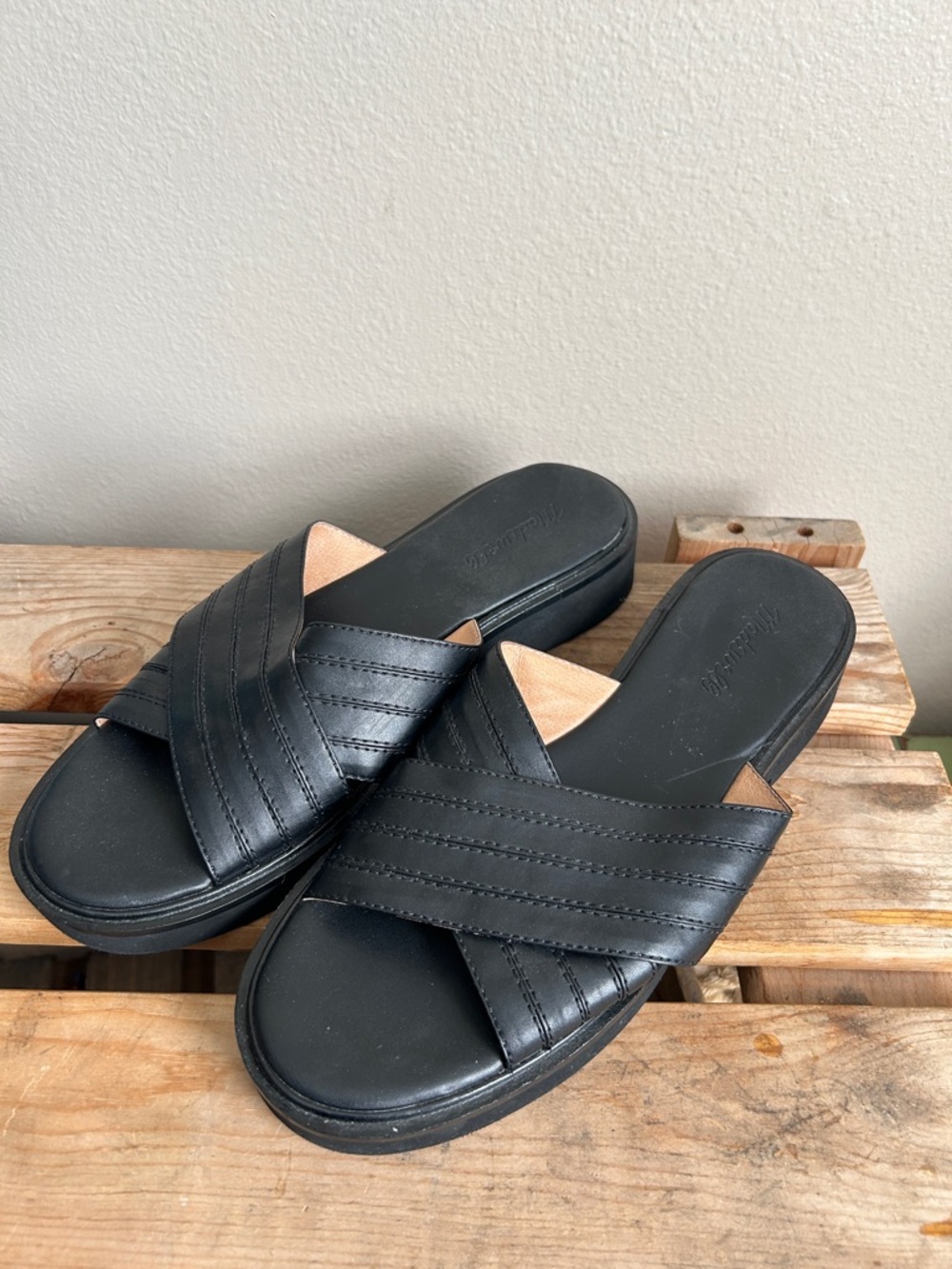 Madewell Alina Platform Sandal Black Size 10 Leather